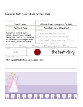 Tooth Fairy Invoice