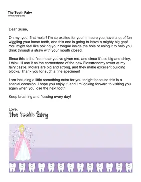 Tooth Fairy Letter First Molar