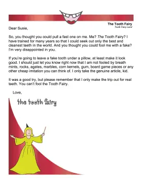 Tooth Fairy Letter — Nice Try