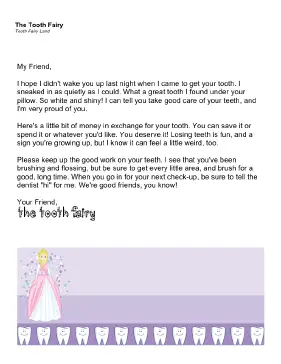 free letter from The Tooth Fairy