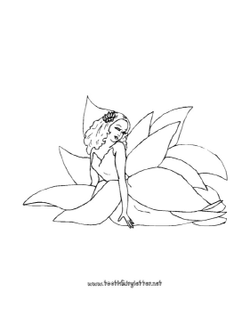 Fairy Sitting In Flower Coloring Page