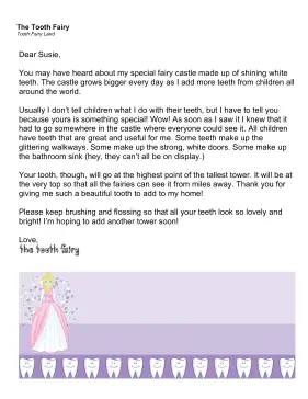 Tooth Fairy Letter Castle Building