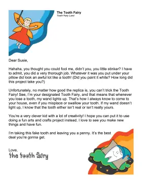 Tooth Fairy Letter Fake Tooth