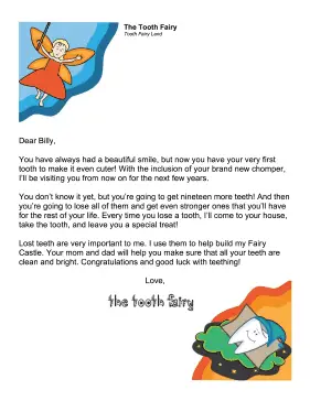 Tooth Fairy Letter — First Tooth