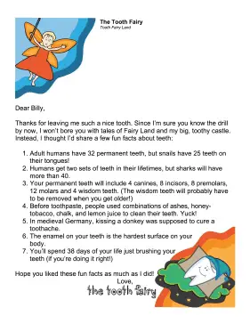 Tooth Fairy Letter — Fun Facts