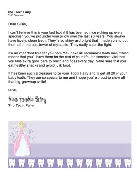 Tooth Fairy Letter — Last Tooth