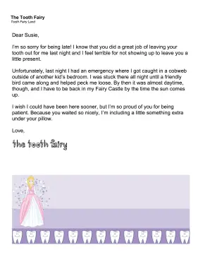 Tooth Fairy Letter — Late Excuse