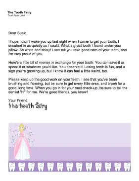 Tooth Fairy Letter — Left Money