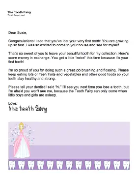 Tooth Fairy Letter — Lost First Tooth