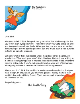 Tooth Fairy Letter Older Kid