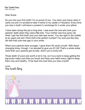Tooth Fairy Letter Parents