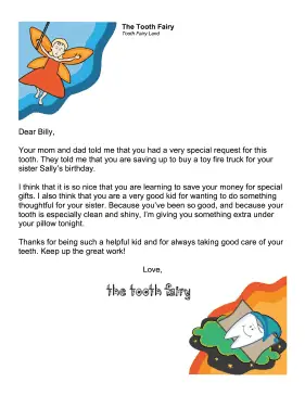 Tooth Fairy Letter — Special Allowance