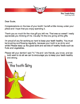 Tooth Fairy Letter — Thanks For Gift