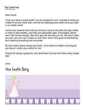 Tooth Fairy Quarantine Letter